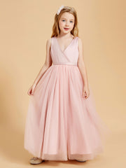 Robes de Demoiselle d'Honneur Junior en Tulle avec Haut en Satin Rose Poudré
