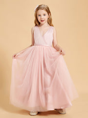 Robes de Demoiselle d'Honneur Junior en Tulle avec Haut en Satin Rose Poudré