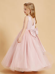 Robes de Demoiselle d'Honneur Junior en Tulle avec Haut en Satin Rose Poudré