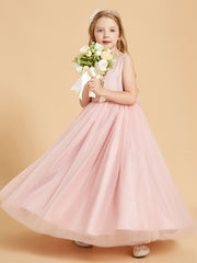 Robes de Demoiselle d'Honneur Junior en Tulle avec Haut en Satin Rose Poudré