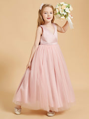 Robes de Demoiselle d'Honneur Junior en Tulle avec Haut en Satin Rose Poudré