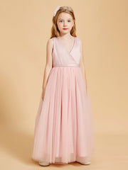 Robes de Demoiselle d'Honneur Junior en Tulle avec Haut en Satin Rose Poudré