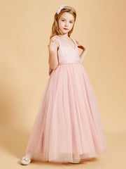 Robes de Demoiselle d'Honneur Junior en Tulle avec Haut en Satin Rose Poudré