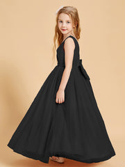 Robes de Demoiselle d'Honneur Junior en Tulle avec Haut en Satin Noir