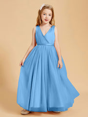 Robes de Demoiselle d'Honneur Junior en Tulle avec Haut en Satin Bleu