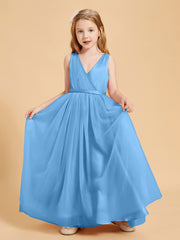 Robes de Demoiselle d'Honneur Junior en Tulle avec Haut en Satin Bleu