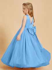 Robes de Demoiselle d'Honneur Junior en Tulle avec Haut en Satin Bleu