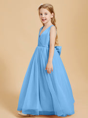 Robes de Demoiselle d'Honneur Junior en Tulle avec Haut en Satin Bleu