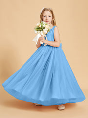 Robes de Demoiselle d'Honneur Junior en Tulle avec Haut en Satin Bleu