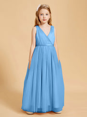 Robes de Demoiselle d'Honneur Junior en Tulle avec Haut en Satin Bleu