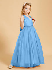 Robes de Demoiselle d'Honneur Junior en Tulle avec Haut en Satin Bleu
