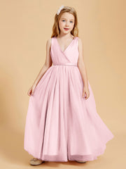 Robes de Demoiselle d'Honneur Junior en Tulle avec Haut en Satin Rose Pâle