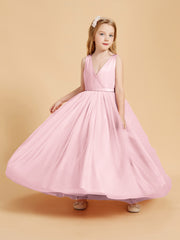 Robes de Demoiselle d'Honneur Junior en Tulle avec Haut en Satin Rose Pâle