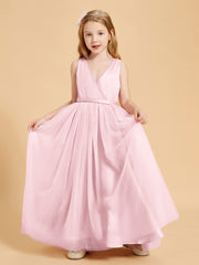 Robes de Demoiselle d'Honneur Junior en Tulle avec Haut en Satin Rose Pâle