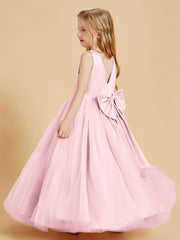 Robes de Demoiselle d'Honneur Junior en Tulle avec Haut en Satin Rose Pâle