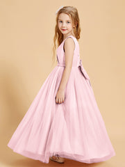 Robes de Demoiselle d'Honneur Junior en Tulle avec Haut en Satin Rose Pâle