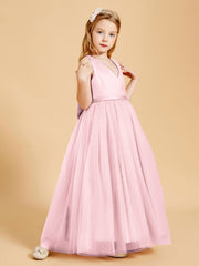 Robes de Demoiselle d'Honneur Junior en Tulle avec Haut en Satin Rose Pâle