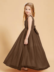 Robes de Demoiselle d'Honneur Junior en Tulle avec Haut en Satin Brun