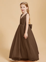 Robes de Demoiselle d'Honneur Junior en Tulle avec Haut en Satin Brun