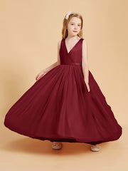 Robes de Demoiselle d'Honneur Junior en Tulle avec Haut en Satin Bordeaux