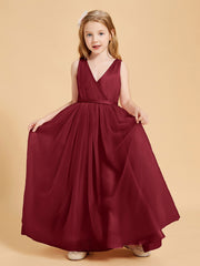 Robes de Demoiselle d'Honneur Junior en Tulle avec Haut en Satin Bordeaux