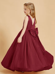 Robes de Demoiselle d'Honneur Junior en Tulle avec Haut en Satin Bordeaux