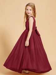 Robes de Demoiselle d'Honneur Junior en Tulle avec Haut en Satin Bordeaux
