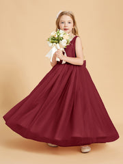 Robes de Demoiselle d'Honneur Junior en Tulle avec Haut en Satin Bordeaux
