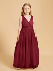 Robes de Demoiselle d'Honneur Junior en Tulle avec Haut en Satin Bordeaux