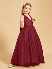 Robes de Demoiselle d'Honneur Junior en Tulle avec Haut en Satin Bordeaux