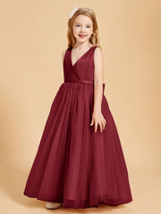Robes de Demoiselle d'Honneur Junior en Tulle avec Haut en Satin Bordeaux