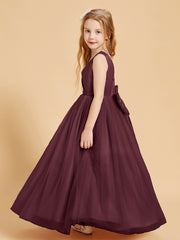 Robes de Demoiselle d'Honneur Junior en Tulle avec Haut en Satin Cabernet