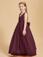Robes de Demoiselle d'Honneur Junior en Tulle avec Haut en Satin Cabernet