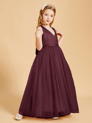 Robes de Demoiselle d'Honneur Junior en Tulle avec Haut en Satin Cabernet