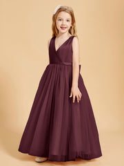 Robes de Demoiselle d'Honneur Junior en Tulle avec Haut en Satin Cabernet