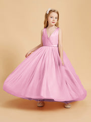 Robes de Demoiselle d'Honneur Junior en Tulle avec Haut en Satin Rose Bonbon