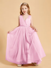 Robes de Demoiselle d'Honneur Junior en Tulle avec Haut en Satin Rose Bonbon