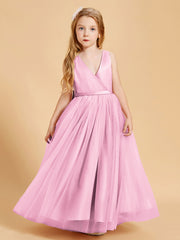 Robes de Demoiselle d'Honneur Junior en Tulle avec Haut en Satin Rose Bonbon