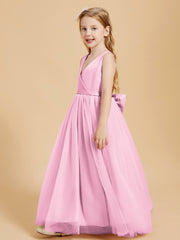 Robes de Demoiselle d'Honneur Junior en Tulle avec Haut en Satin Rose Bonbon