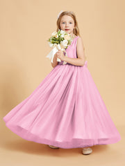 Robes de Demoiselle d'Honneur Junior en Tulle avec Haut en Satin Rose Bonbon