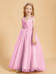 Robes de Demoiselle d'Honneur Junior en Tulle avec Haut en Satin Rose Bonbon