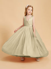 Robes de Demoiselle d'Honneur Junior en Tulle avec Haut en Satin Champagne