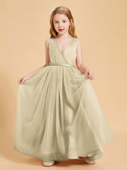 Robes de Demoiselle d'Honneur Junior en Tulle avec Haut en Satin Champagne