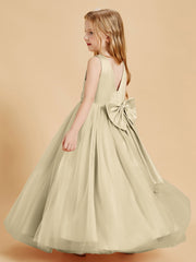Robes de Demoiselle d'Honneur Junior en Tulle avec Haut en Satin Champagne