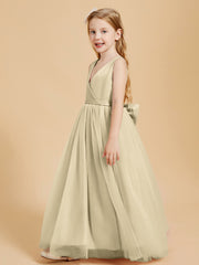 Robes de Demoiselle d'Honneur Junior en Tulle avec Haut en Satin Champagne