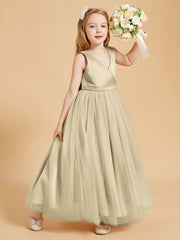 Robes de Demoiselle d'Honneur Junior en Tulle avec Haut en Satin Champagne