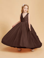 Robes de Demoiselle d'Honneur Junior en Tulle avec Haut en Satin Chocolat