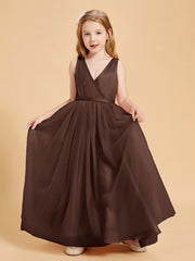 Robes de Demoiselle d'Honneur Junior en Tulle avec Haut en Satin Chocolat
