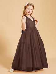 Robes de Demoiselle d'Honneur Junior en Tulle avec Haut en Satin Chocolat