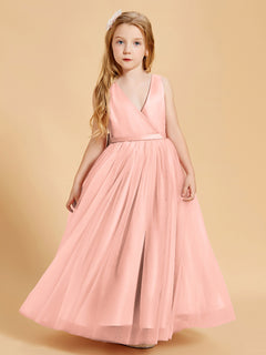 Robes de Demoiselle d'Honneur Junior en Tulle avec Haut en Satin Corail